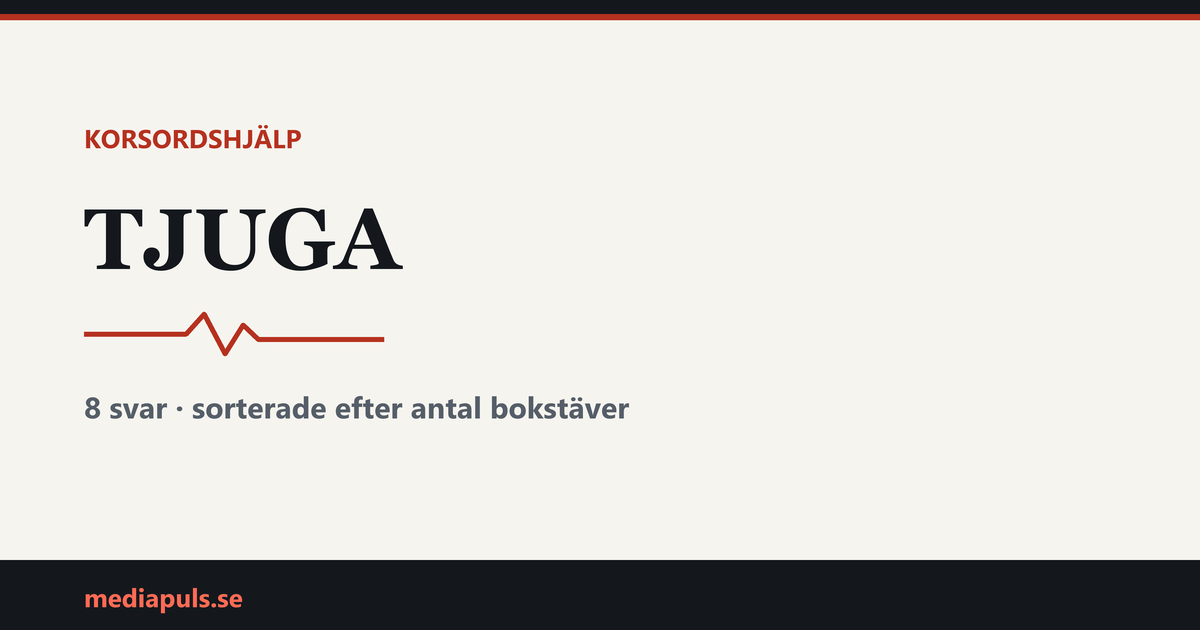 tjuga i korsord — svar sorterade efter antal bokstäver